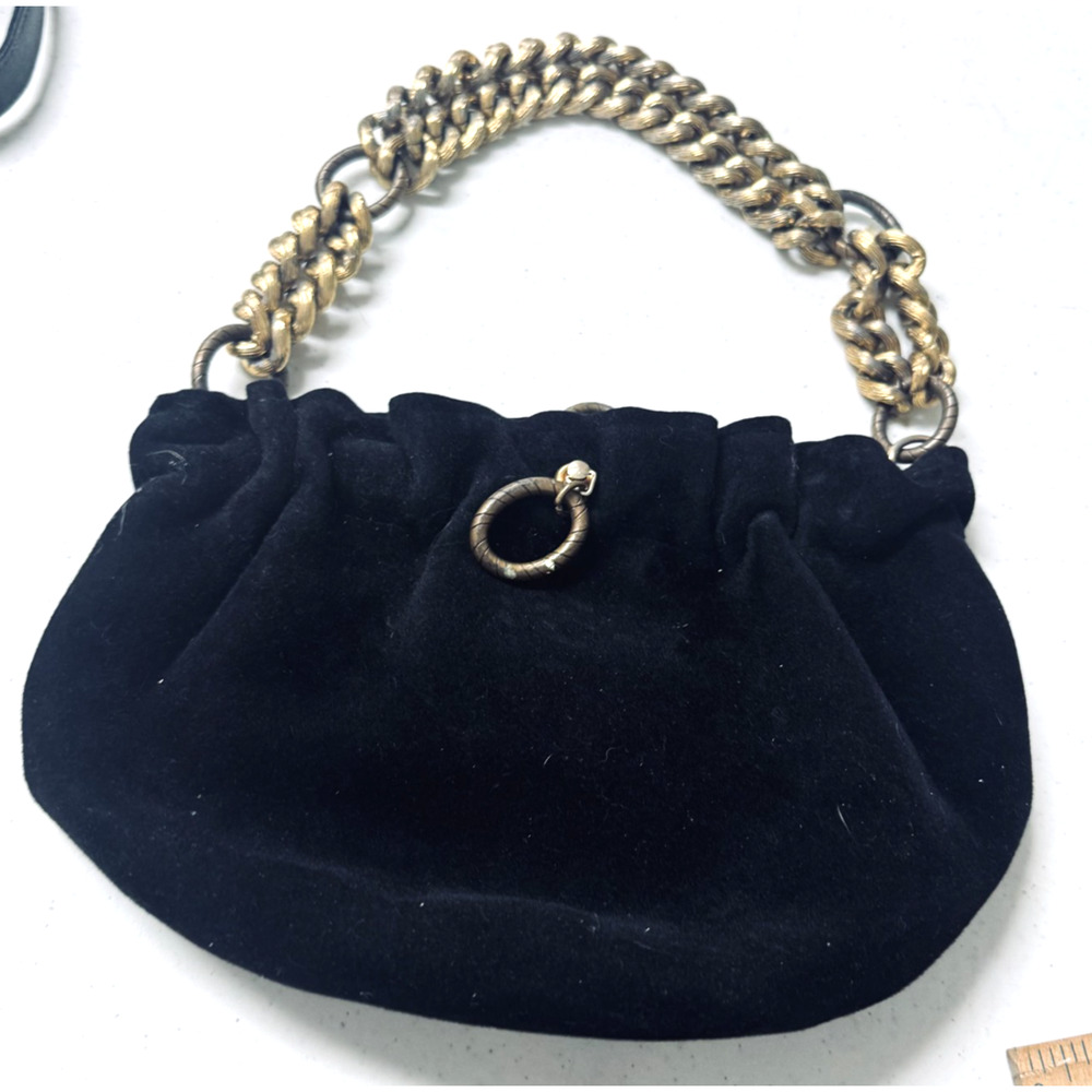Morris Moskowitz MM Vintage Black Velvet Evening Bag Purse heavy gold chain 50s